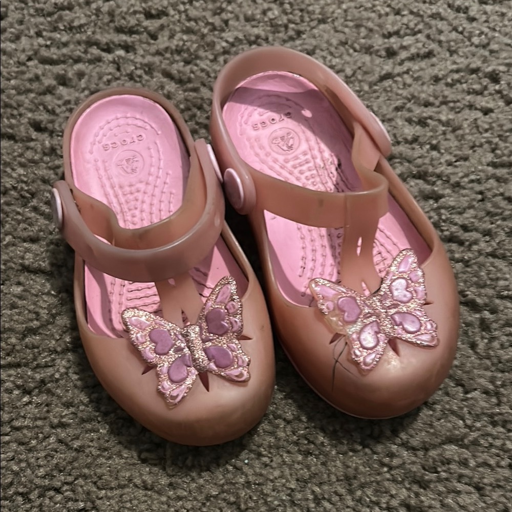 CROCS Pink Sandals with Butterfly Accents